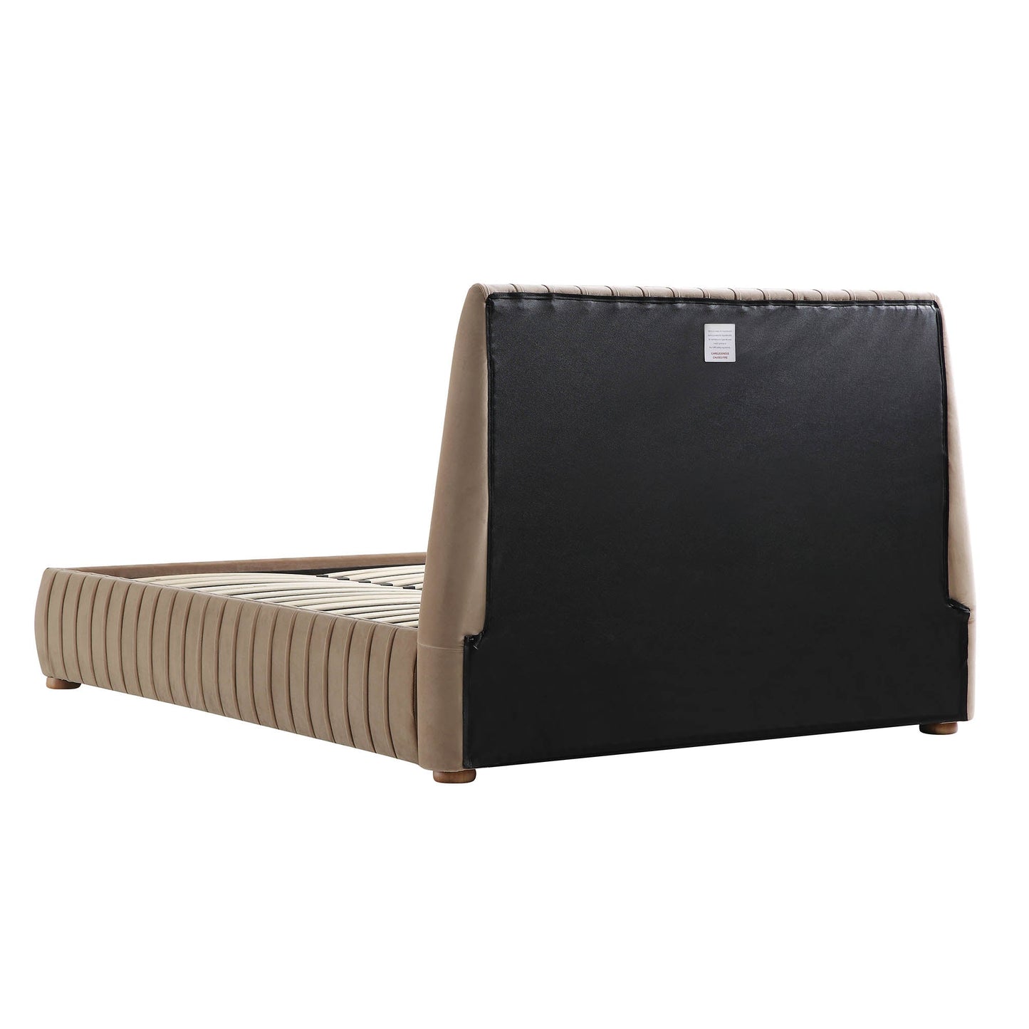 Lit coffre ottoman plissé Helia, velours taupe