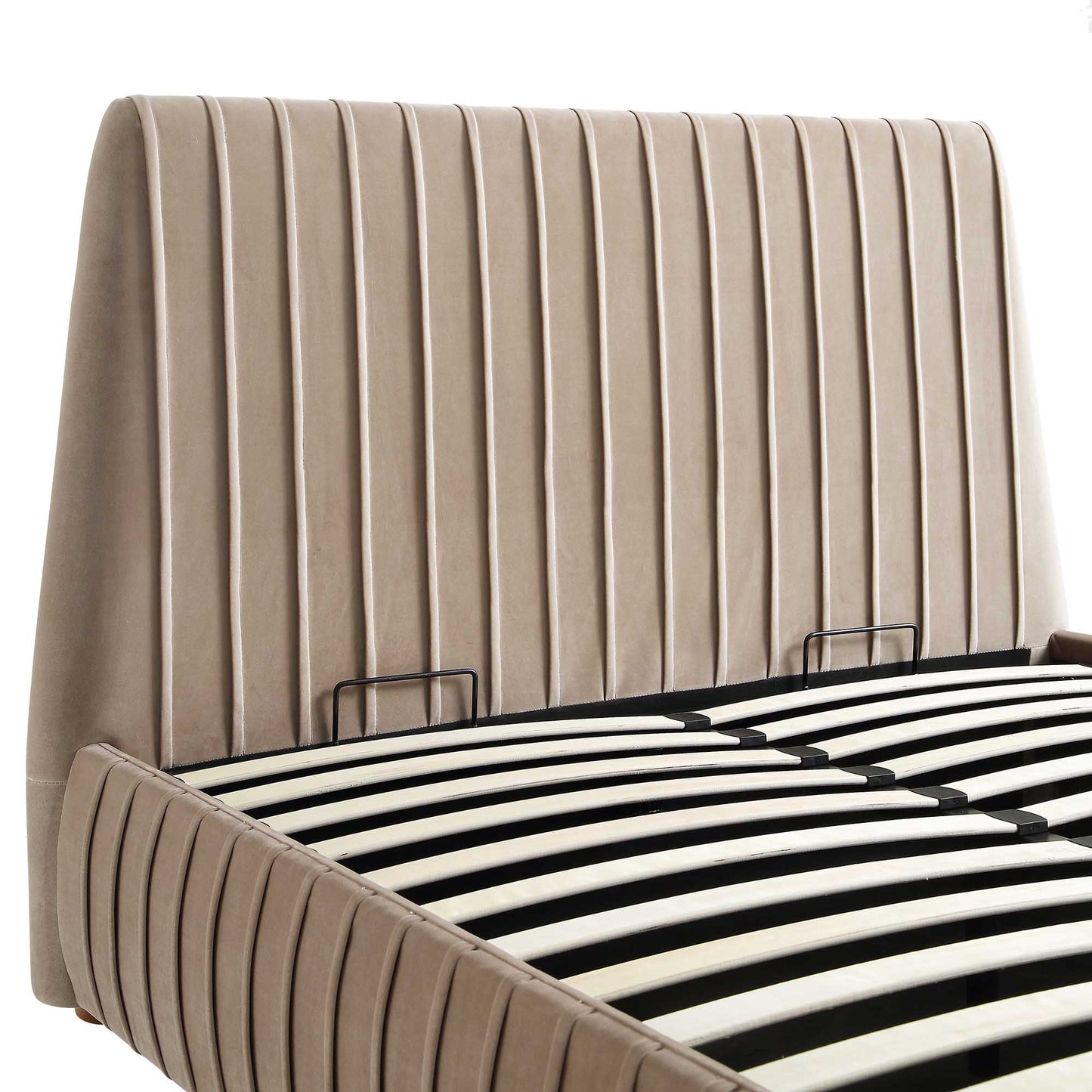 Lit coffre ottoman plissé Helia, velours taupe