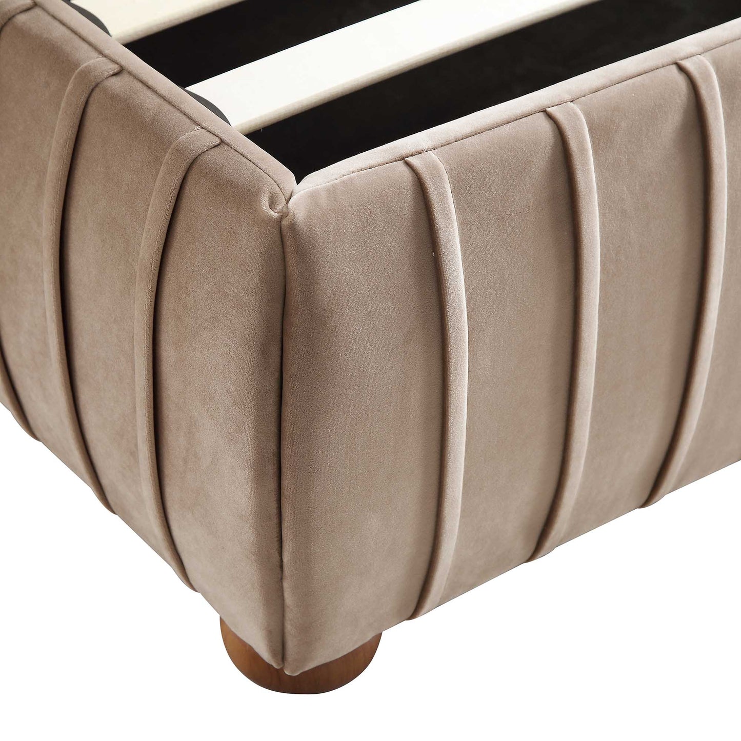 Lit coffre ottoman plissé Helia, velours taupe
