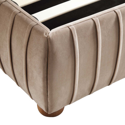 Lit coffre ottoman plissé Helia, velours taupe