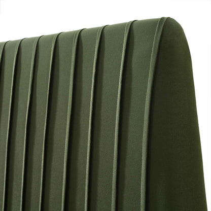 Lit coffre ottoman plissé Helia, velours vert mousse
