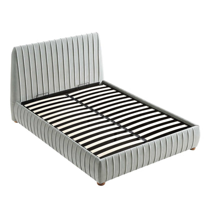Lit coffre ottoman plissé Helia, velours gris argenté