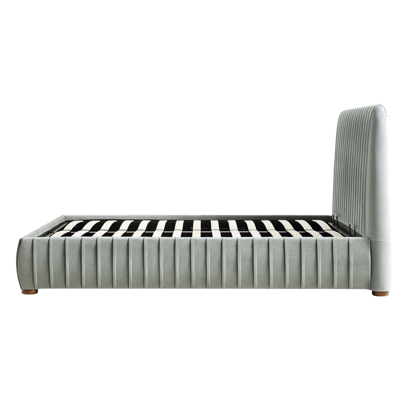 Lit coffre ottoman plissé Helia, velours gris argenté