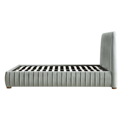 Lit coffre ottoman plissé Helia, velours gris argenté