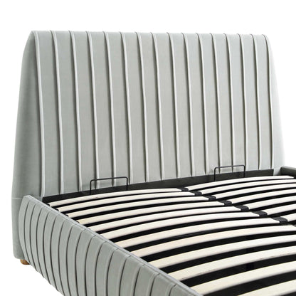 Lit coffre ottoman plissé Helia, velours gris argenté