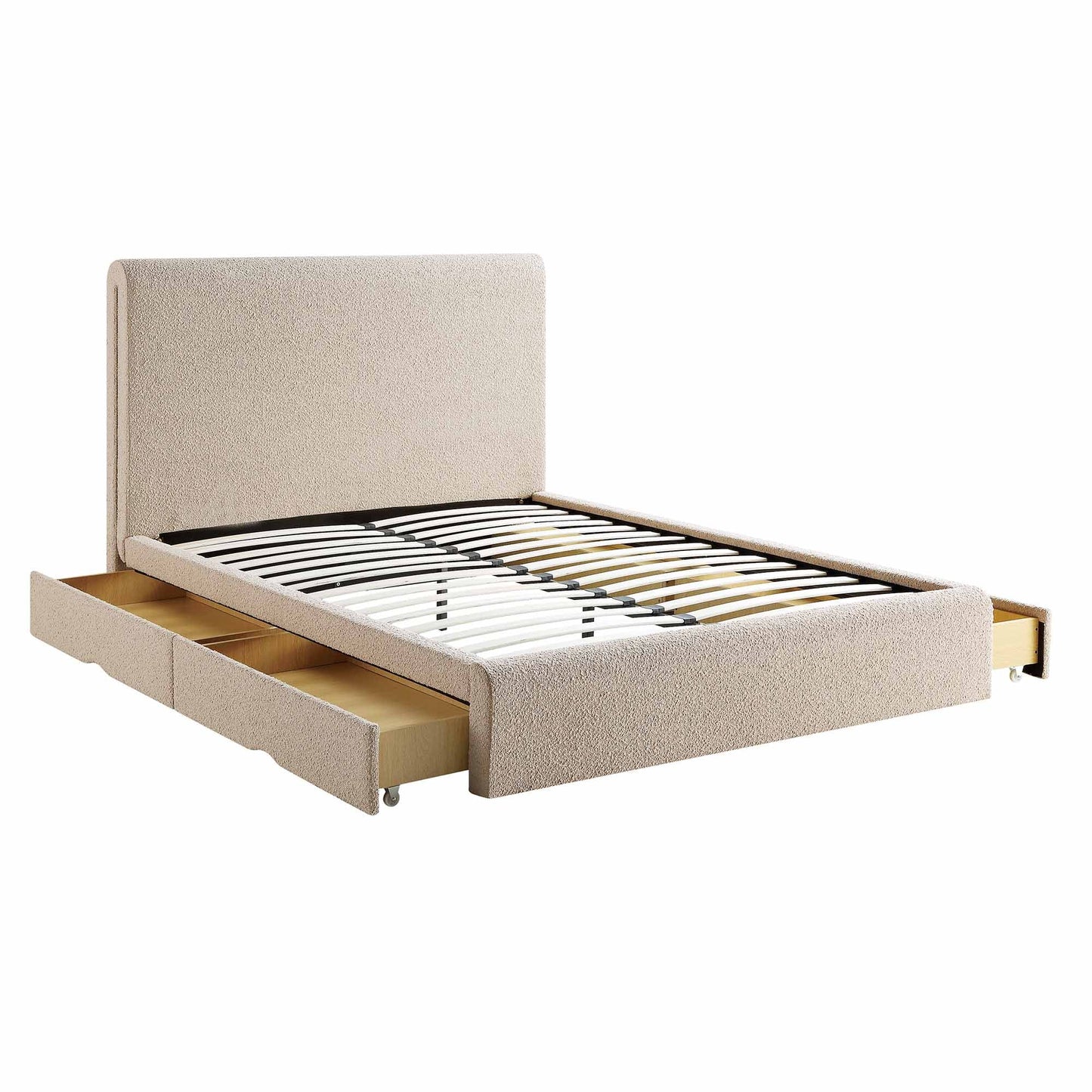 Lit incurvé Hampstead Taupe Boucle avec rangement à 4 tiroirs