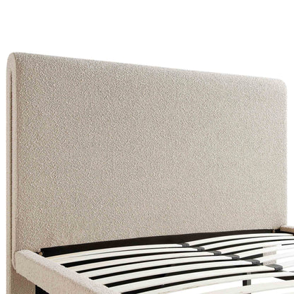 Lit incurvé Hampstead Taupe Boucle avec rangement à 4 tiroirs