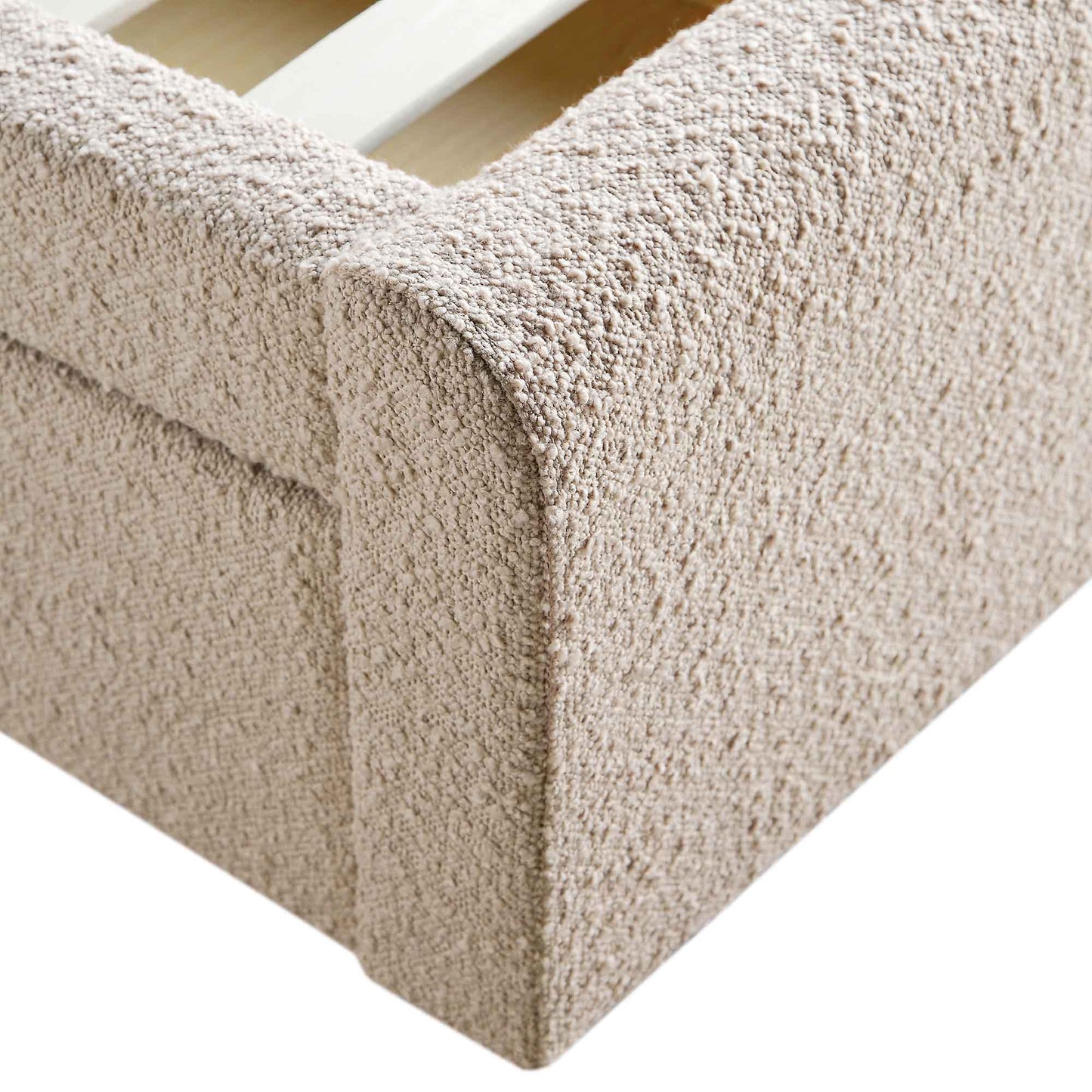 Lit incurvé Hampstead Taupe Boucle avec rangement à 4 tiroirs