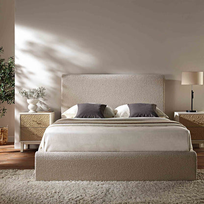 Lit incurvé Hampstead Taupe Boucle avec rangement à 4 tiroirs