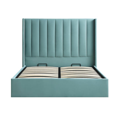 Lit de rangement ottoman en velours bleu écume de mer Wilton