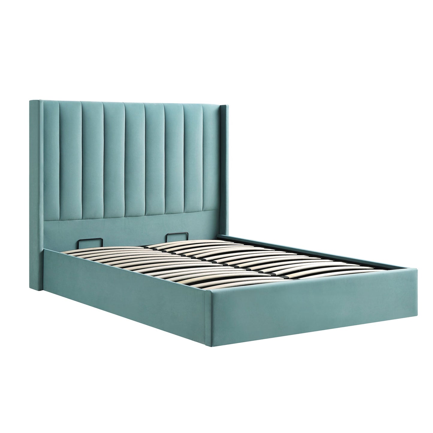 Lit de rangement ottoman en velours bleu écume de mer Wilton
