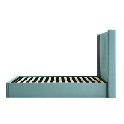Lit de rangement ottoman en velours bleu écume de mer Wilton