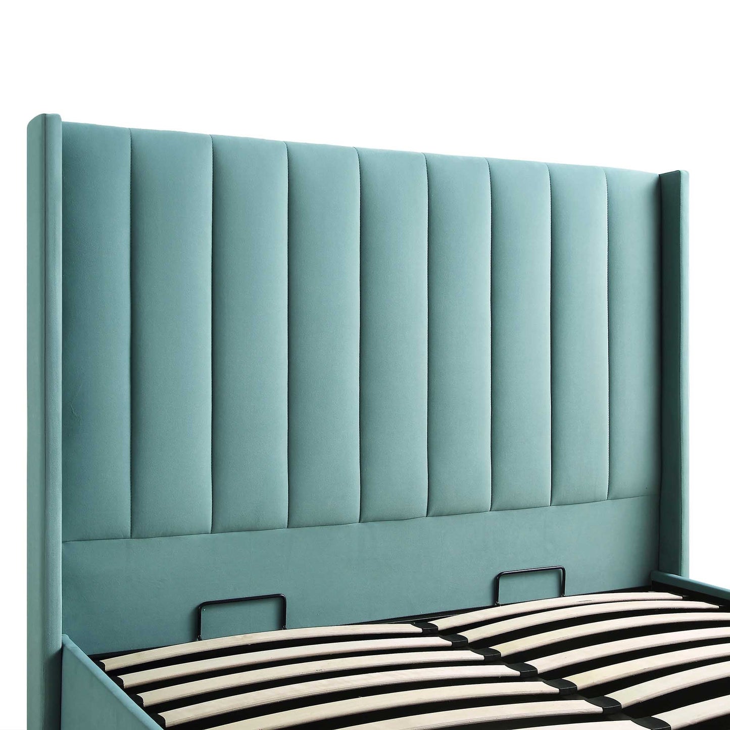 Lit de rangement ottoman en velours bleu écume de mer Wilton