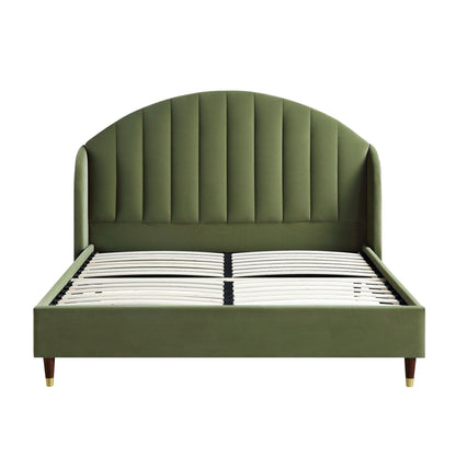 Cadre de lit rembourré en velours vert Eleanor Moss avec tête de lit bombée