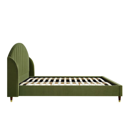 Cadre de lit rembourré en velours vert Eleanor Moss avec tête de lit bombée