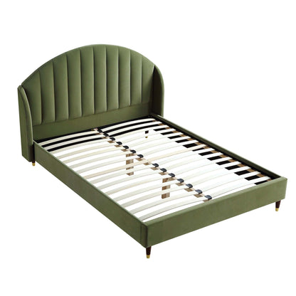Cadre de lit rembourré en velours vert Eleanor Moss avec tête de lit bombée
