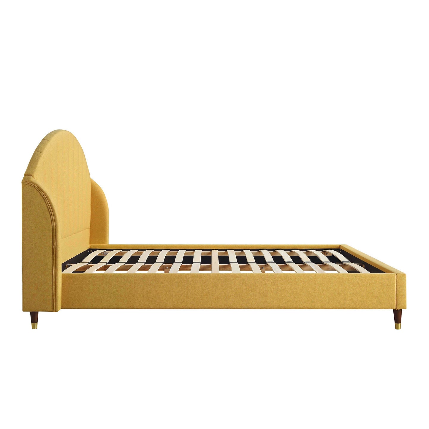 Cadre de lit rembourré en tissu jaune tournesol Eleanor avec tête de lit bombée