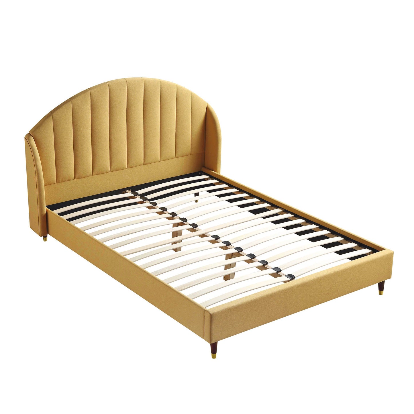 Cadre de lit rembourré en tissu jaune tournesol Eleanor avec tête de lit bombée