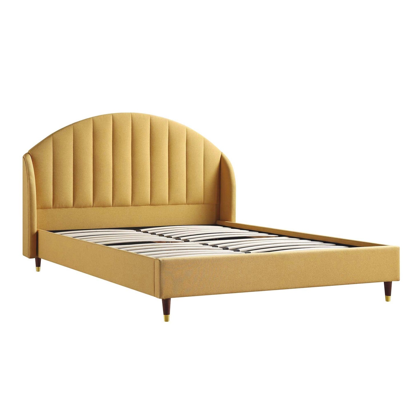 Cadre de lit rembourré en tissu jaune tournesol Eleanor avec tête de lit bombée