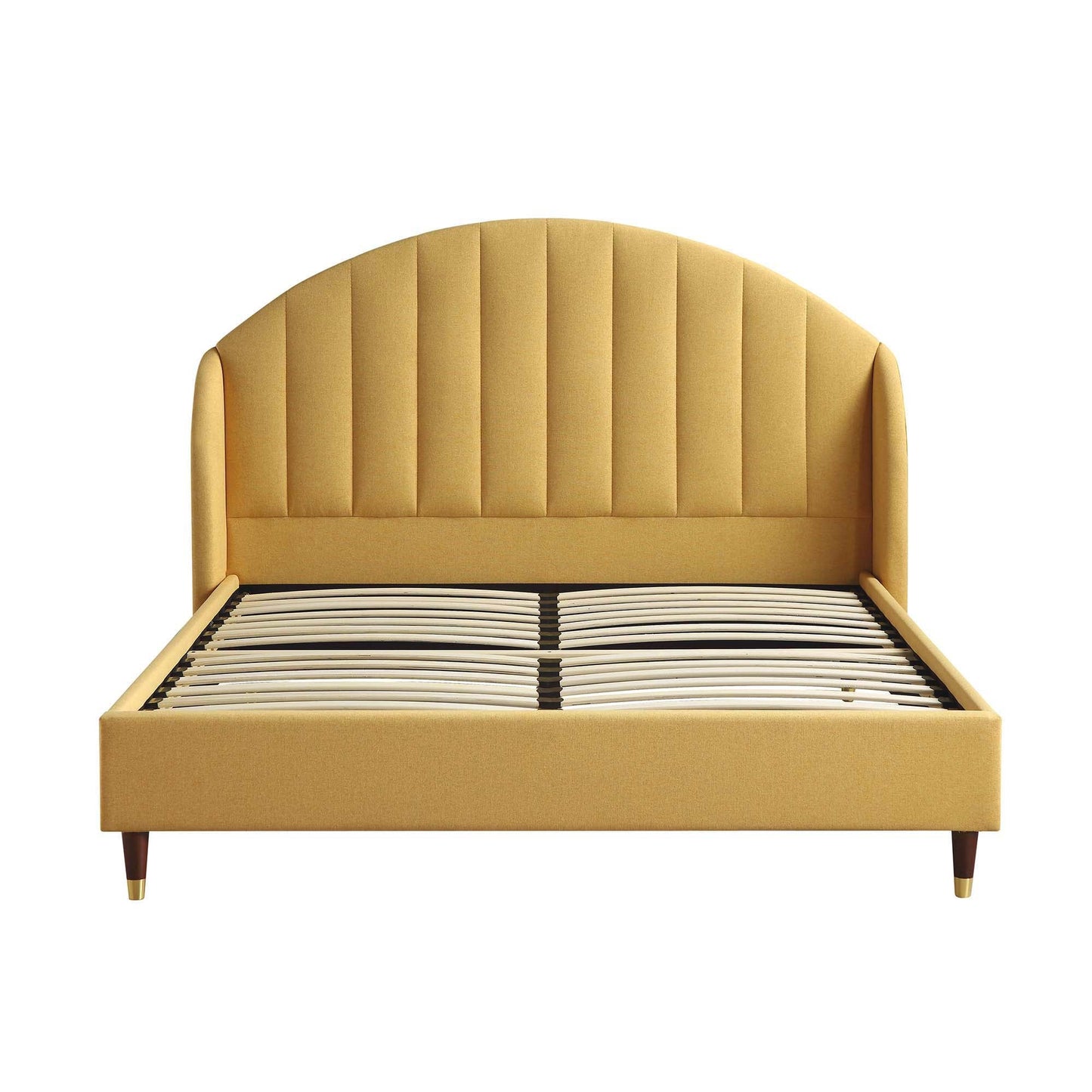 Cadre de lit rembourré en tissu jaune tournesol Eleanor avec tête de lit bombée