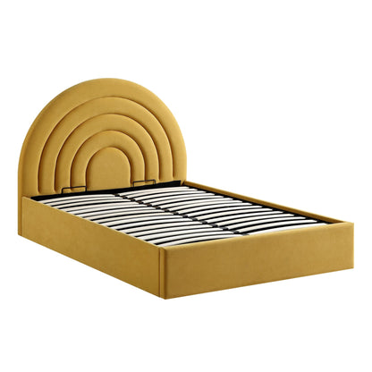 Lit coffre ottoman en velours jaune moutarde Archer