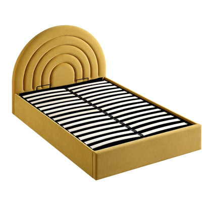 Lit coffre ottoman en velours jaune moutarde Archer