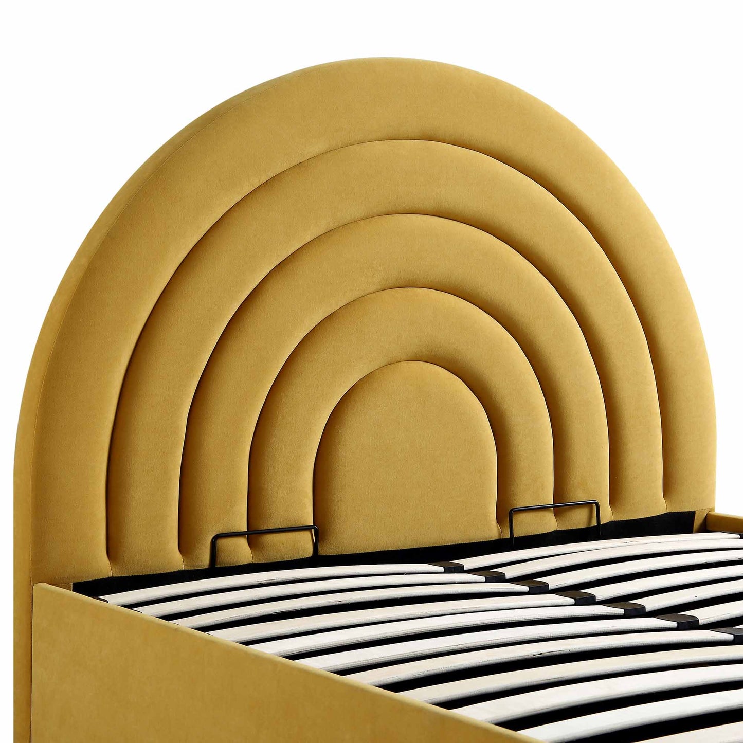 Lit coffre ottoman en velours jaune moutarde Archer