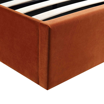 Lit coffre ottoman en velours rouille Archer
