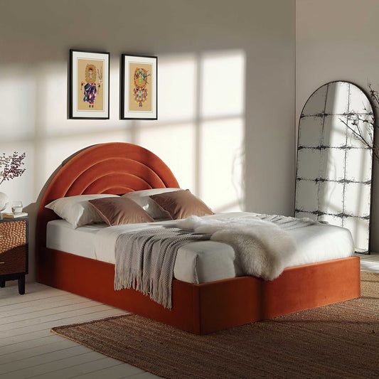 Lit coffre ottoman en velours rouille Archer
