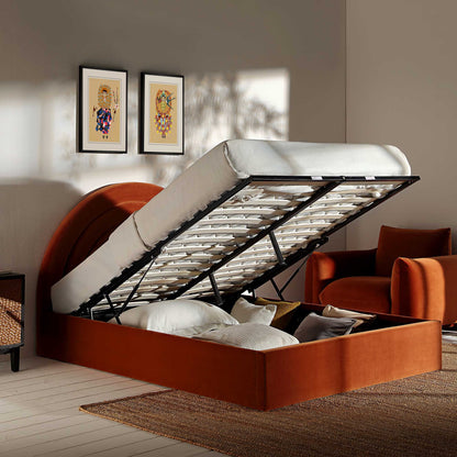 Lit coffre ottoman en velours rouille Archer