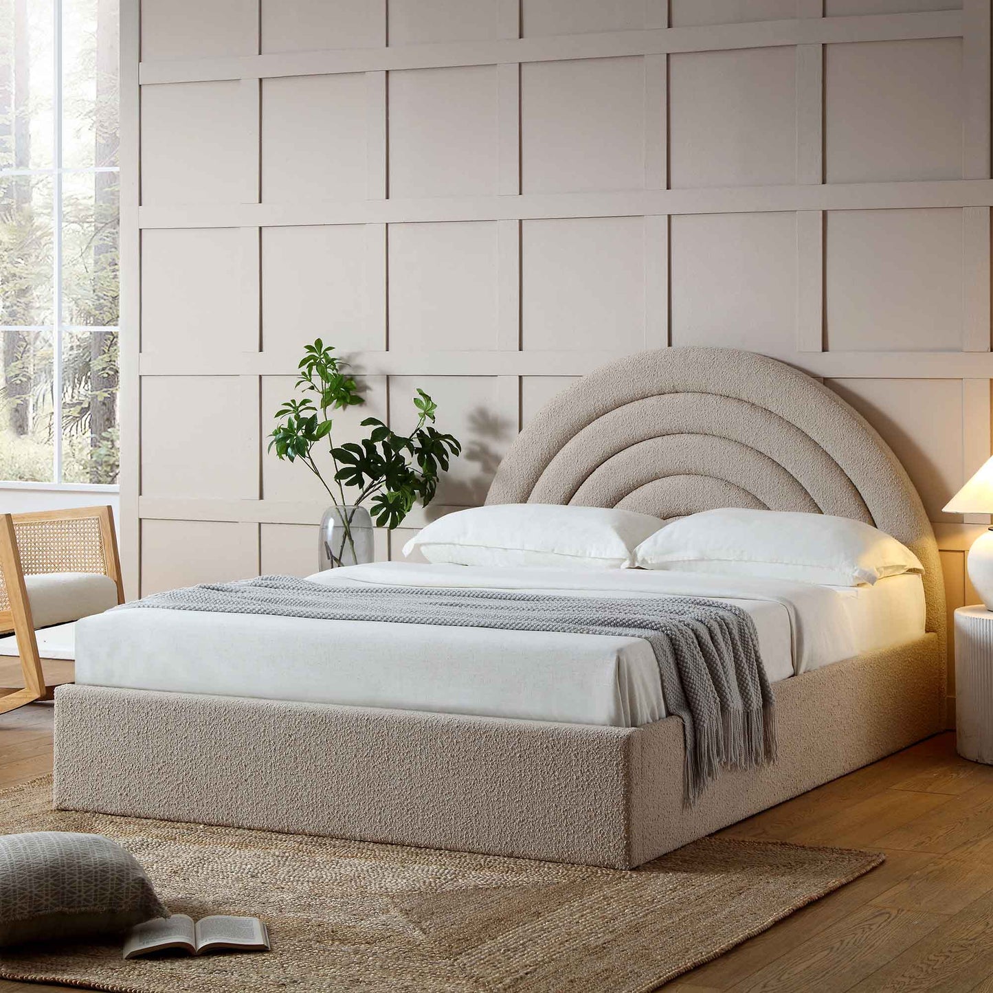Lit coffre ottoman Archer Taupe Boucle