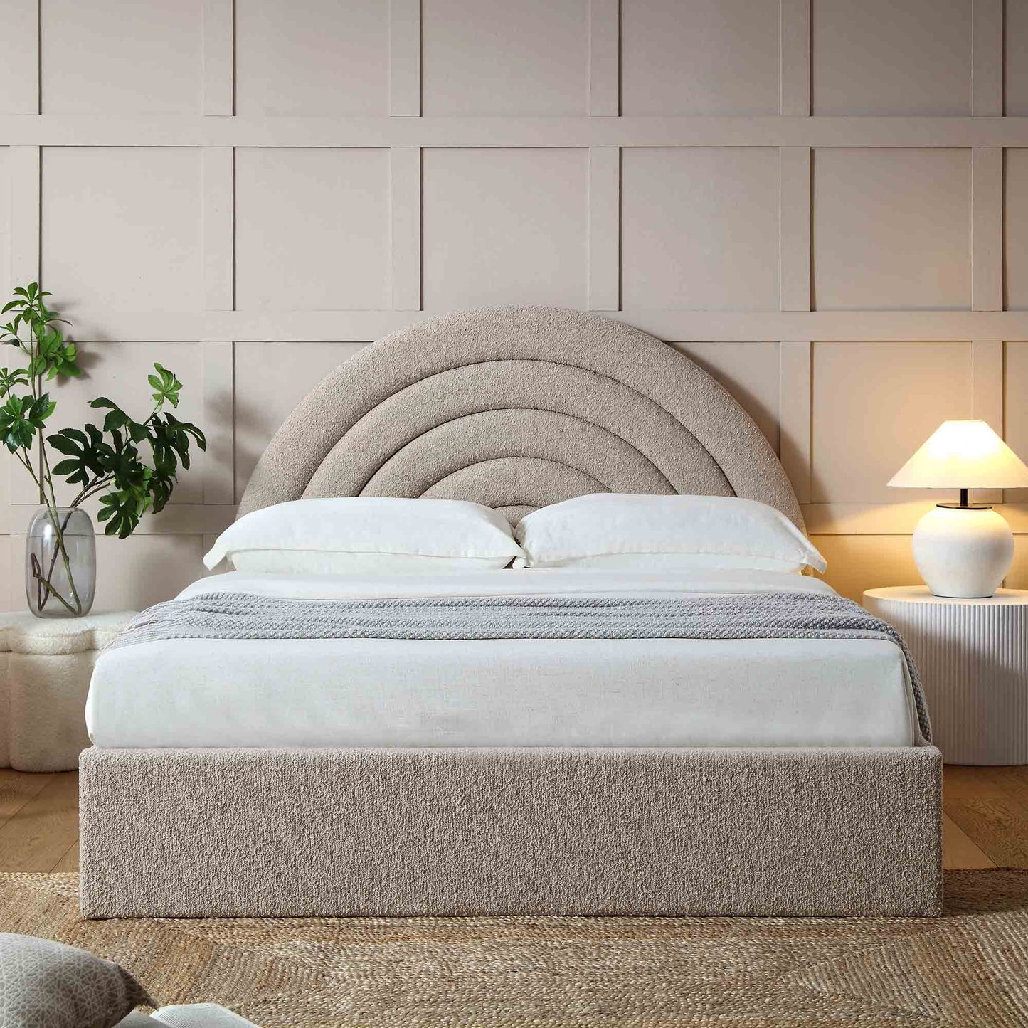 Lit coffre ottoman Archer Taupe Boucle