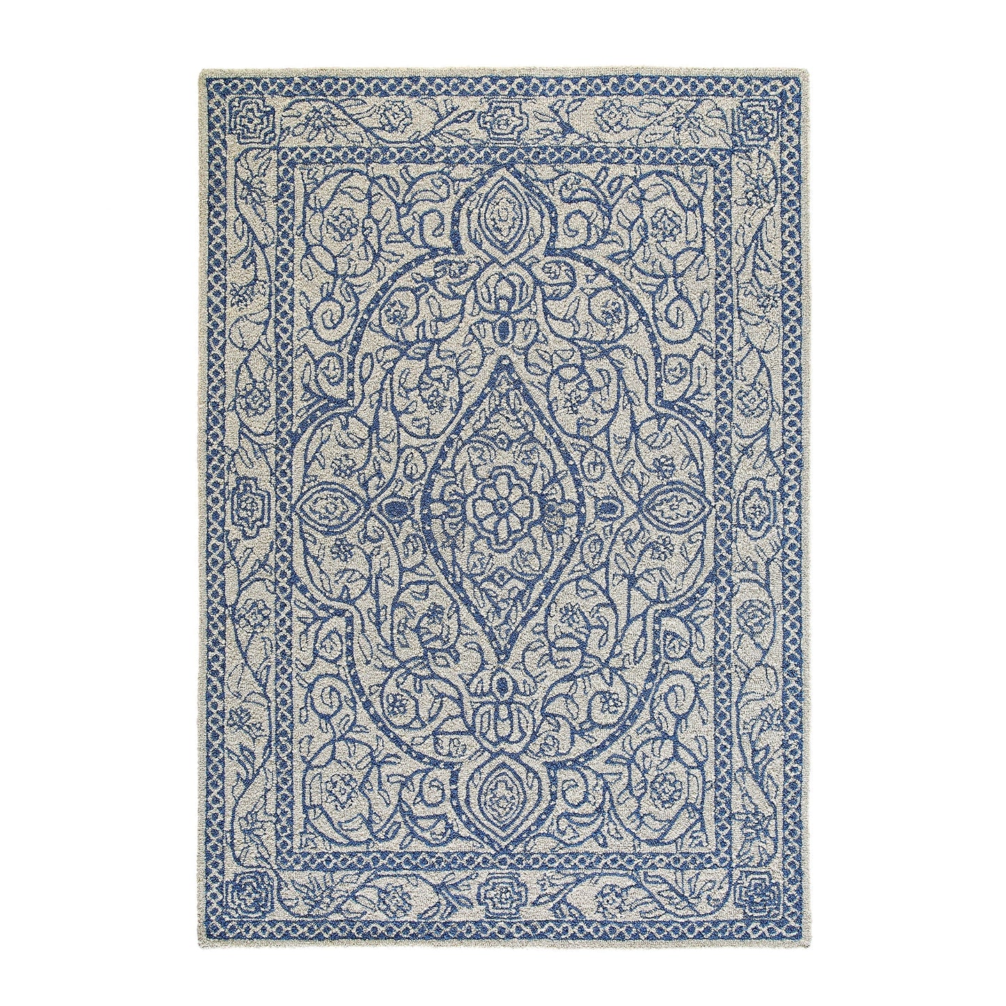 Tapis traditionnel en laine touffeté à la main Eden Blue Leaf