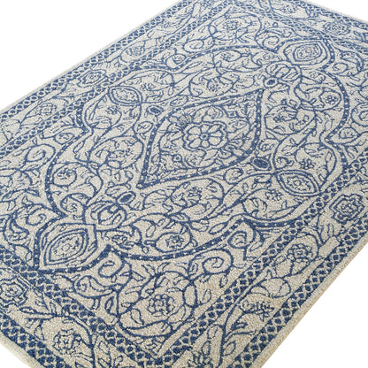 Tapis traditionnel en laine touffeté à la main Eden Blue Leaf