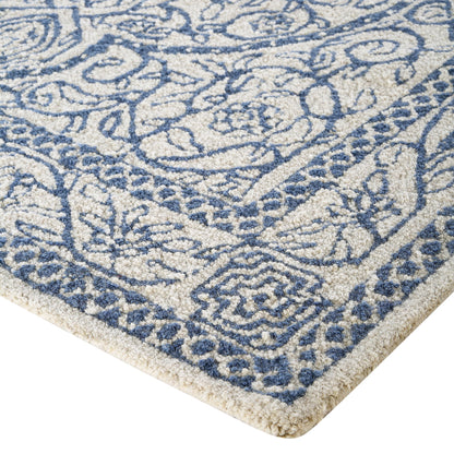 Tapis traditionnel en laine touffeté à la main Eden Blue Leaf