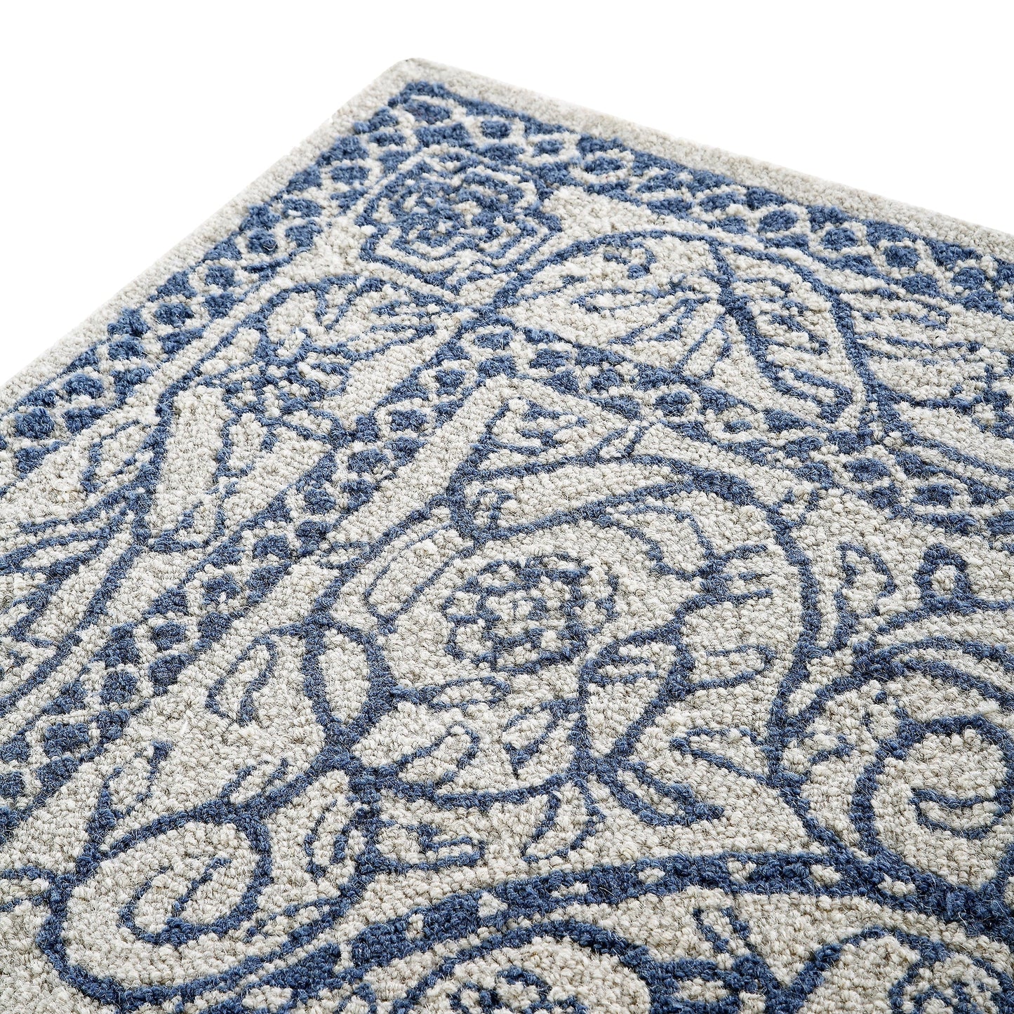 Tapis traditionnel en laine touffeté à la main Eden Blue Leaf