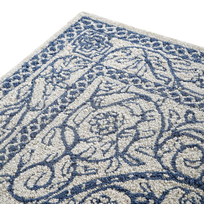 Tapis traditionnel en laine touffeté à la main Eden Blue Leaf