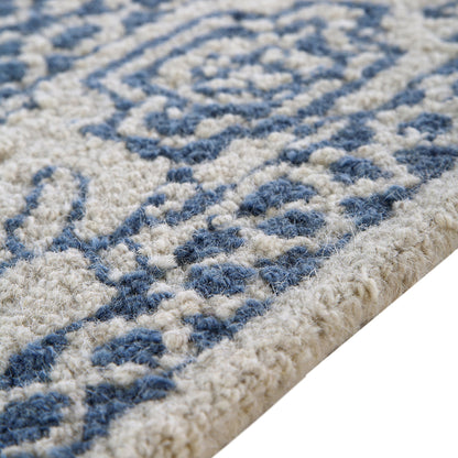 Tapis traditionnel en laine touffeté à la main Eden Blue Leaf