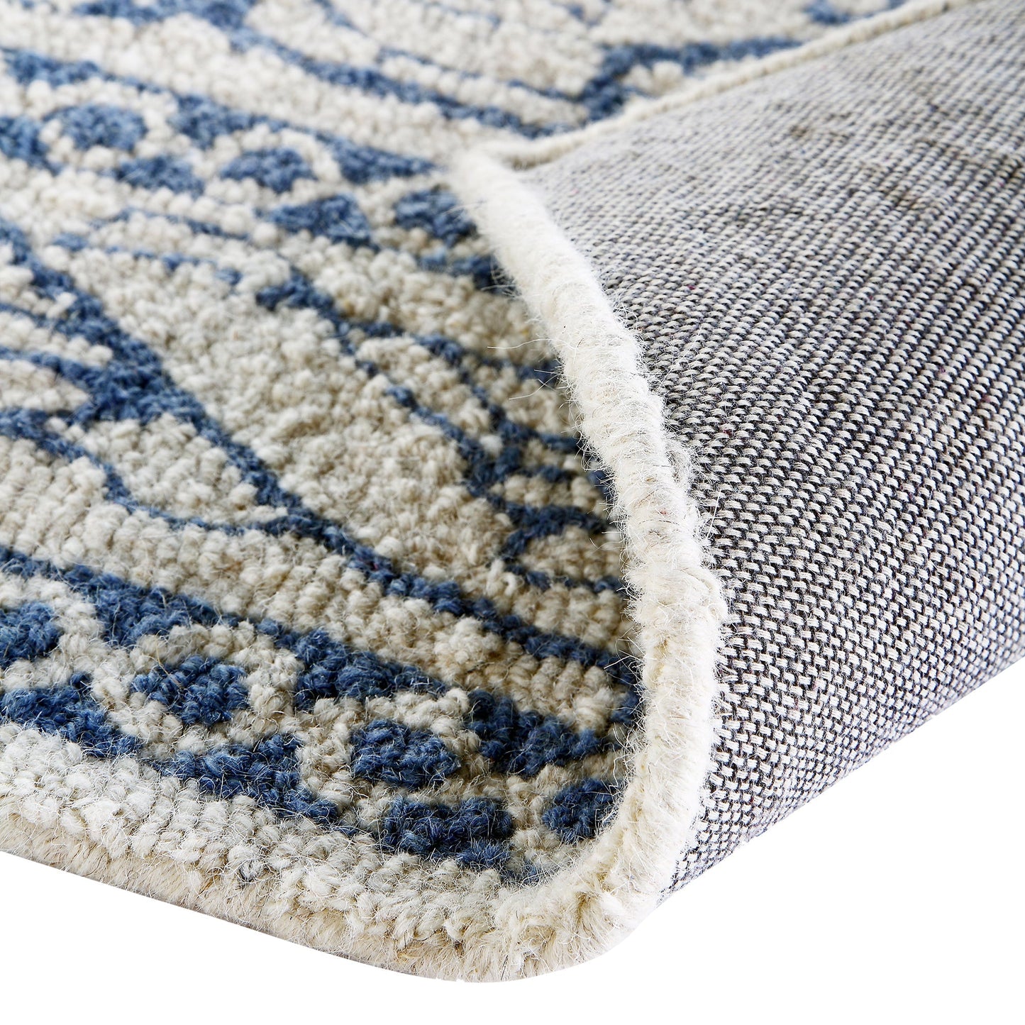 Tapis traditionnel en laine touffeté à la main Eden Blue Leaf