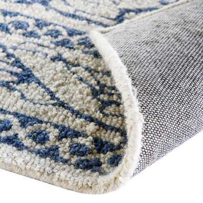 Tapis traditionnel en laine touffeté à la main Eden Blue Leaf