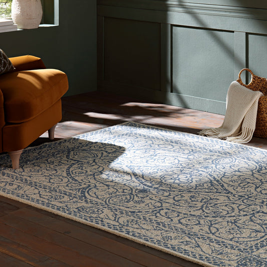 Tapis traditionnel en laine touffeté à la main Eden Blue Leaf