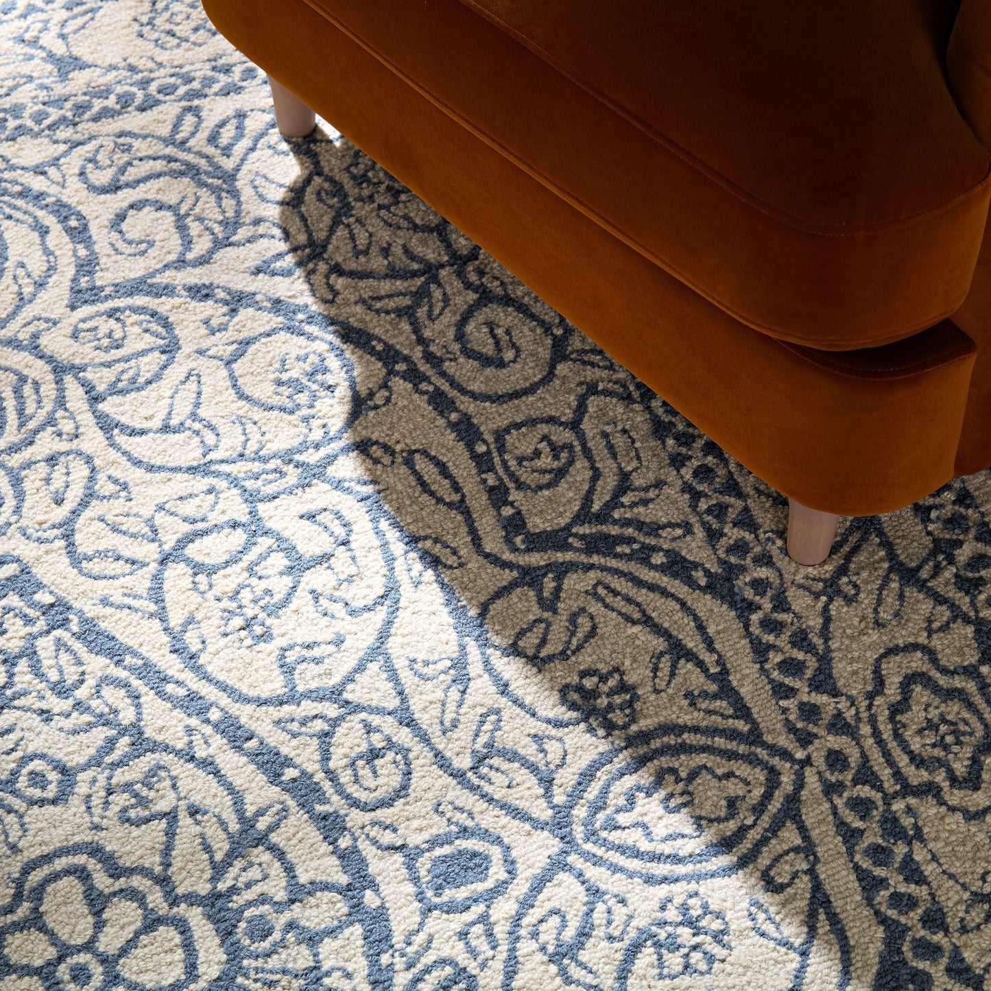 Tapis traditionnel en laine touffeté à la main Eden Blue Leaf