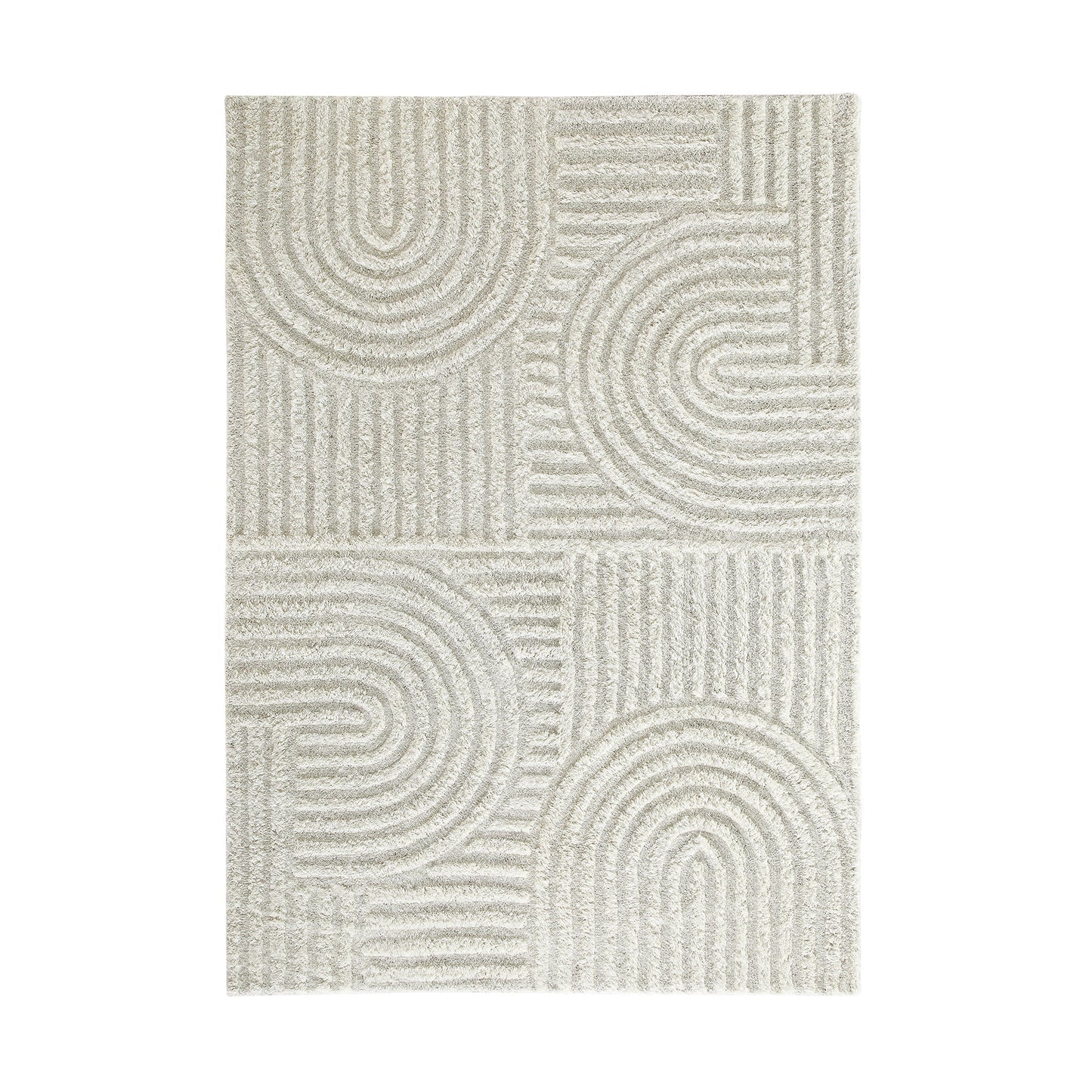 Tapis rectangulaire touffeté à la main en laine de Nouvelle-Zélande Geo Curve couleur crème