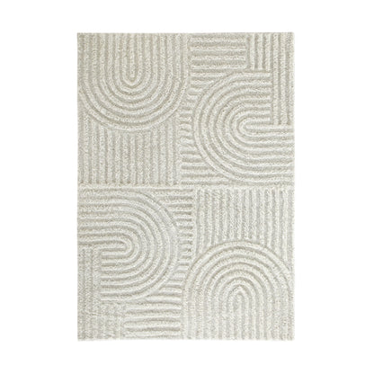 Tapis rectangulaire touffeté à la main en laine de Nouvelle-Zélande Geo Curve couleur crème