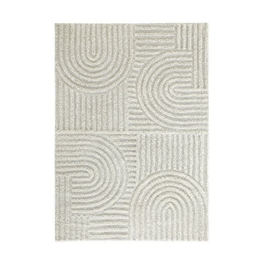 Tapis rectangulaire touffeté à la main en laine de Nouvelle-Zélande Geo Curve couleur crème
