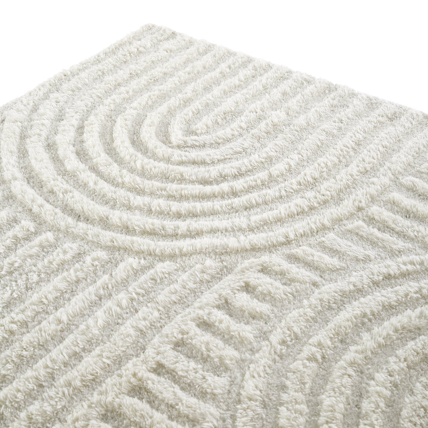 Tapis rectangulaire touffeté à la main en laine de Nouvelle-Zélande Geo Curve couleur crème