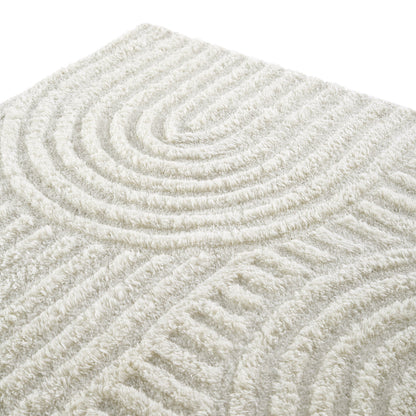 Tapis rectangulaire touffeté à la main en laine de Nouvelle-Zélande Geo Curve couleur crème