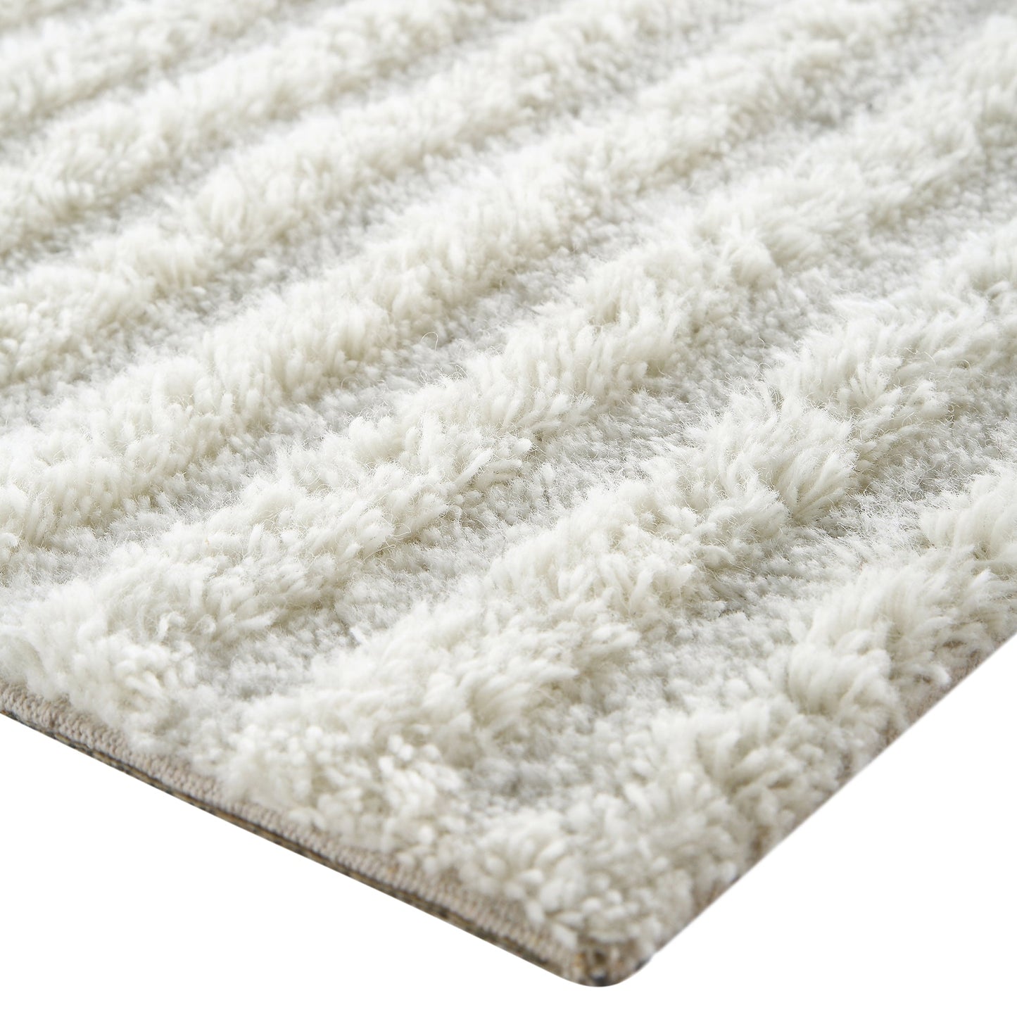 Tapis rectangulaire touffeté à la main en laine de Nouvelle-Zélande Geo Curve couleur crème