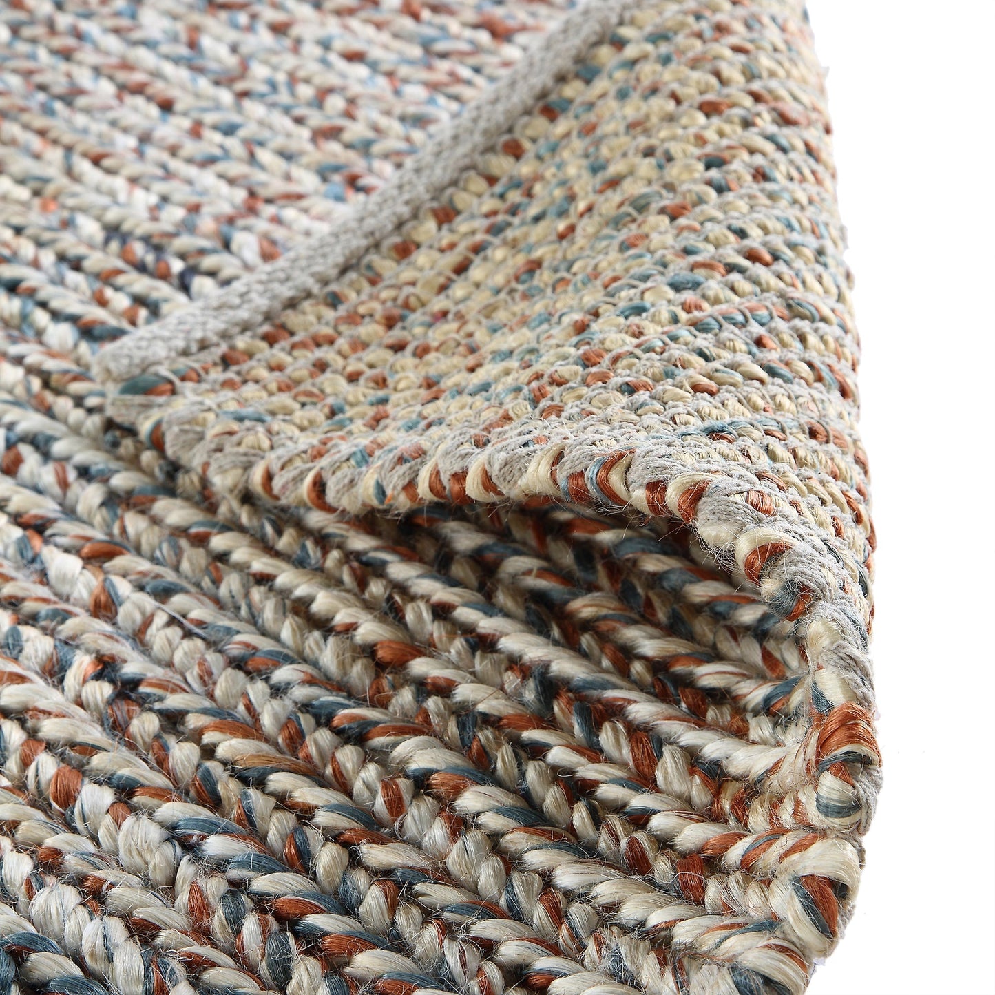 Tapis en jute tressé à la main Aurora bronze et bleu sarcelle