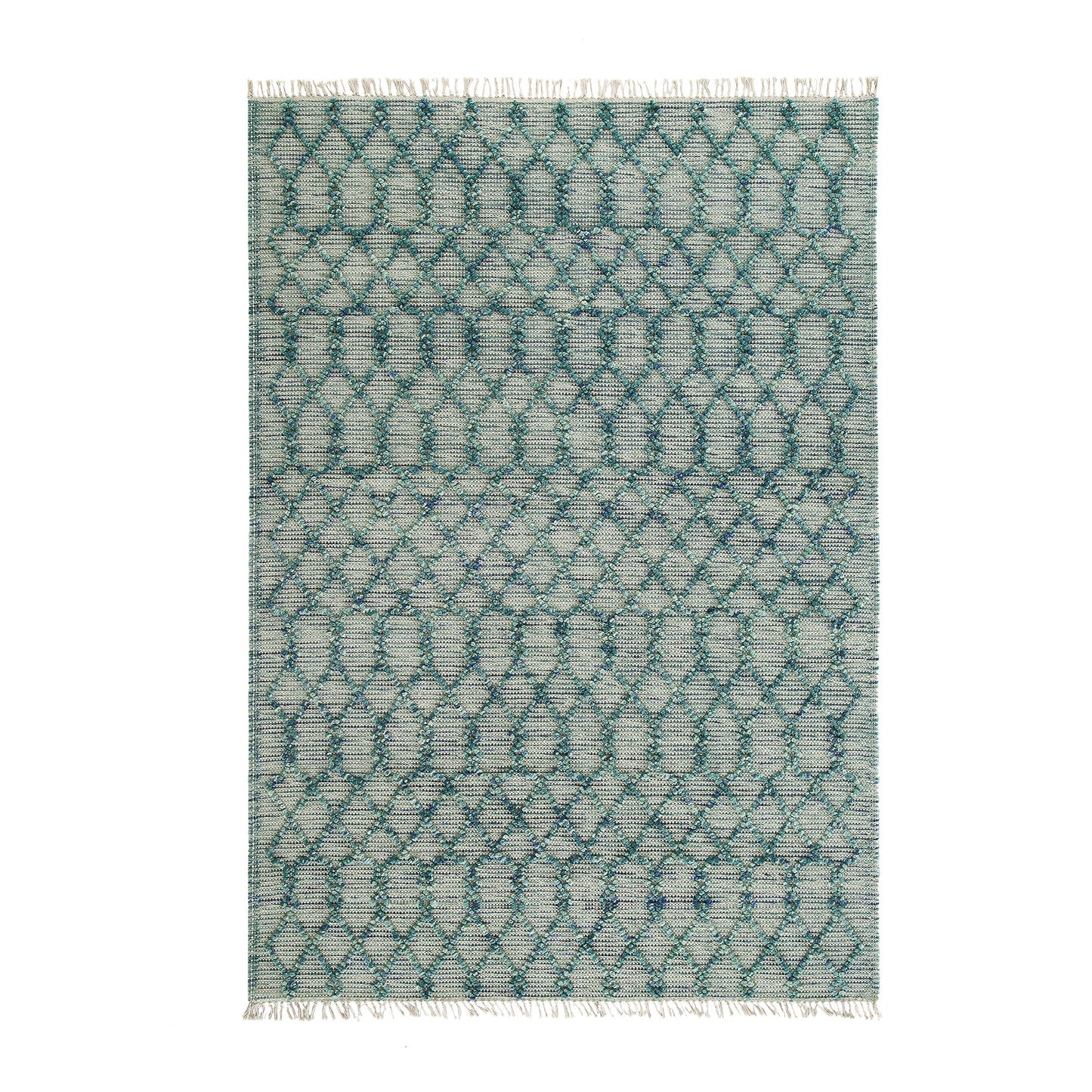 Tapis en laine à pompons aigue-marine tissé à la main Avanti